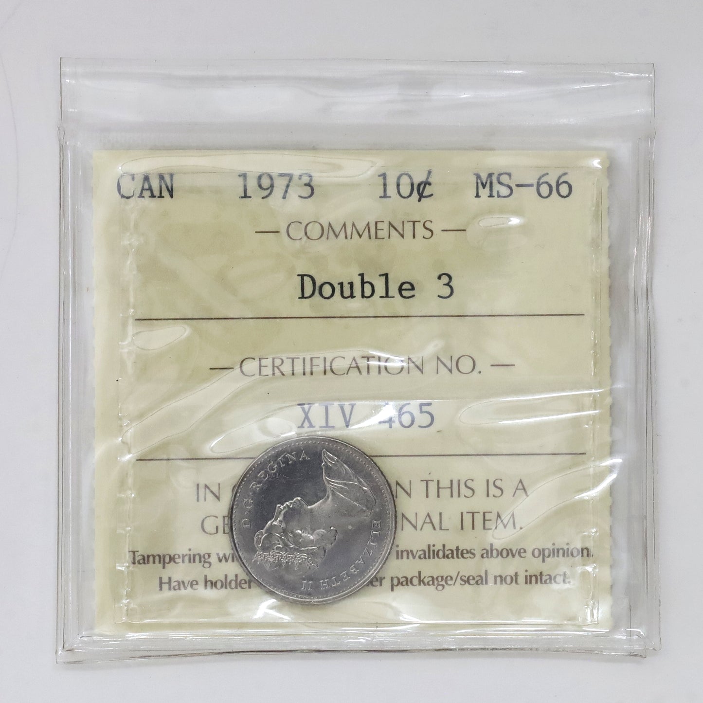 1973 Double 3 Canada 10-cents ICCS Certified MS66
