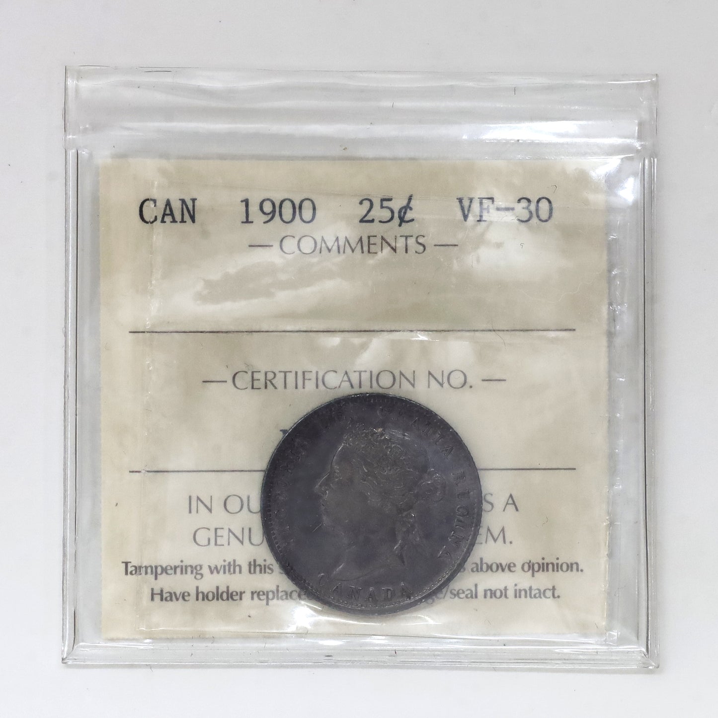 1900 Canada 25-cents ICCS Certified VF30 (Toned)