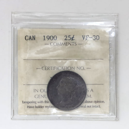 1900 Canada 25-cents ICCS Certified VF30 (Toned)