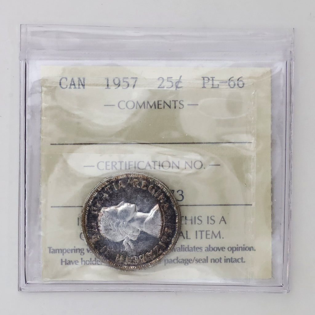 1957 Canada 25-cents ICCS Certified PL66 (Toned)