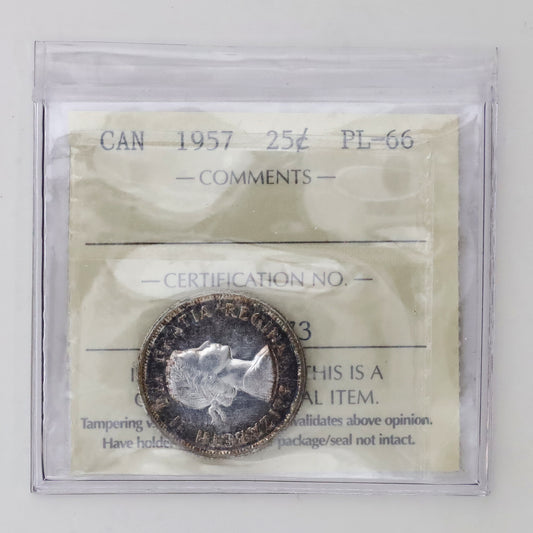 1957 Canada 25-cents ICCS Certified PL66 (Toned)