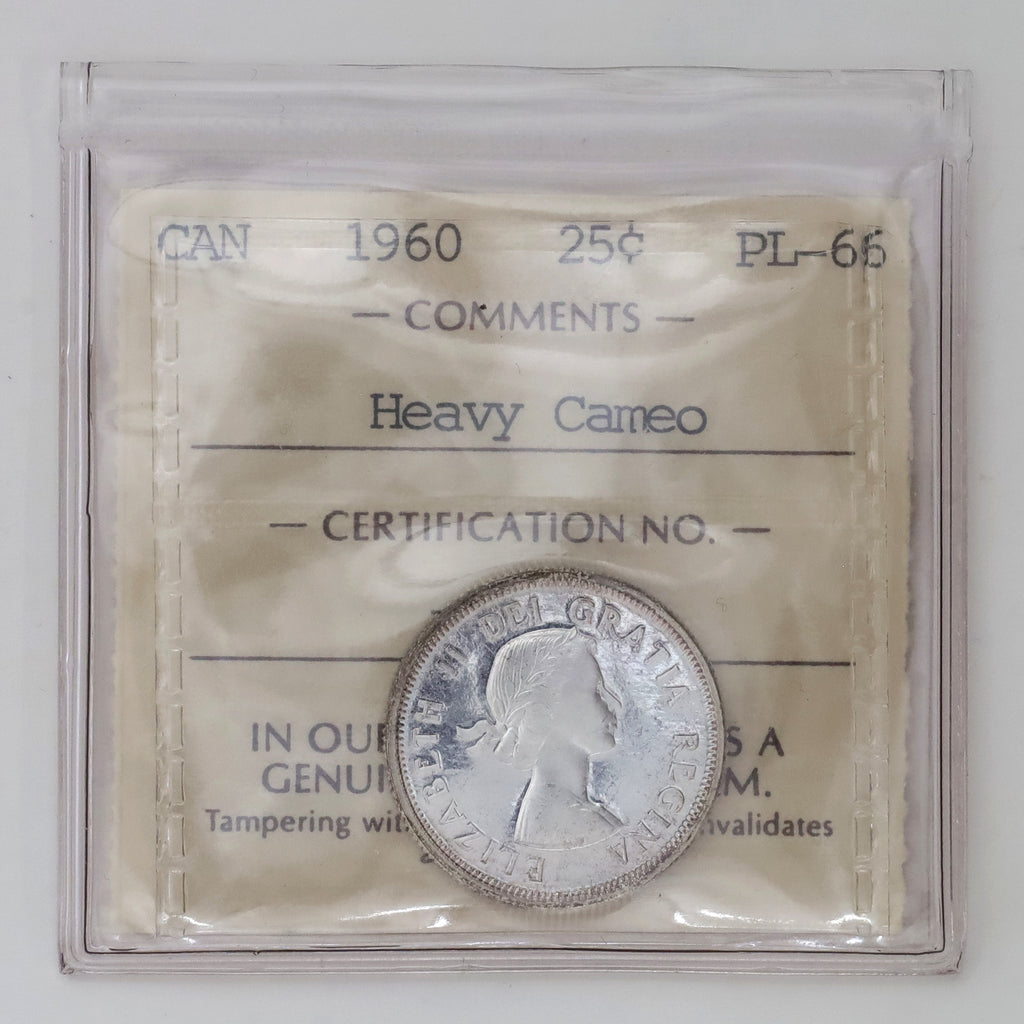 1960 Canada 25-cents ICCS Certified PL66 Heavy Cameo (Toned)