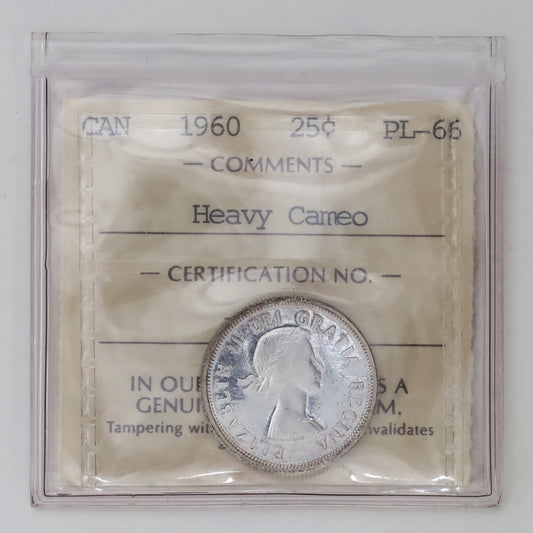 1960 Canada 25-cents ICCS Certified PL66 Heavy Cameo (Toned)