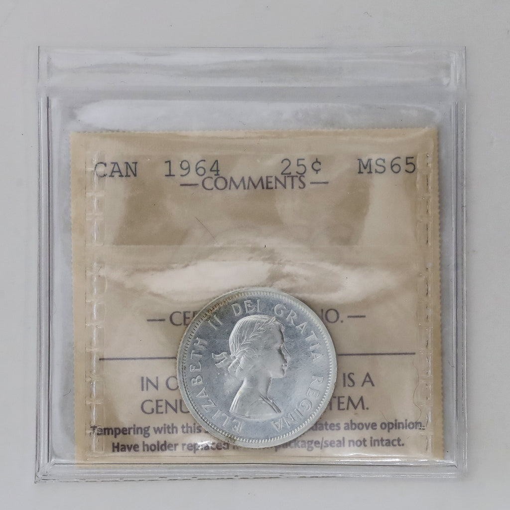 1964 Canada 25-cents ICCS Certified MS65 (Toned)
