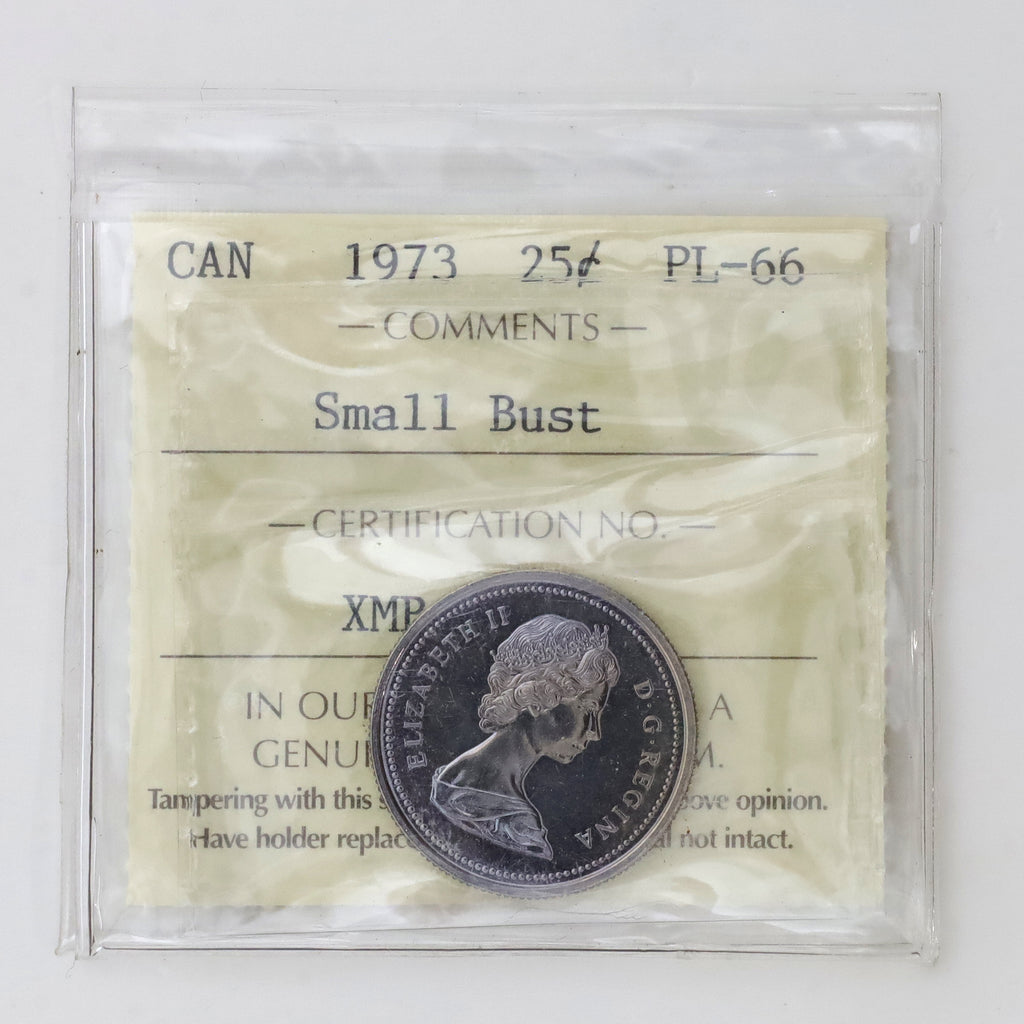 1973 Small Bust Canada 25-cents ICCS Certified PL66 (Toned)