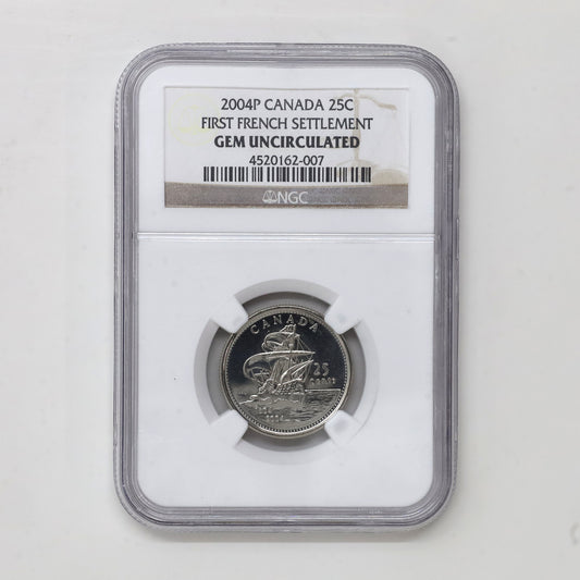 2004P Canada First French Settlement 25-cents NGC Certified Gem Uncirculated (MS65)