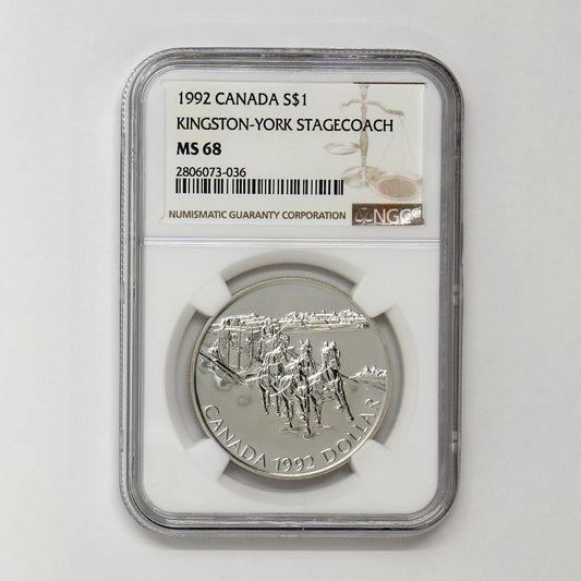 1992 Canada Kingston-York Stagecoach Proof .925 Silver Dollar NGC Cert. PF69 Ultra Cameo