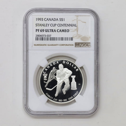 1993 Canada Stanley Cup Centennial Proof .925 Silver Dollar NGC Cert. PF69 Ultra Cameo
