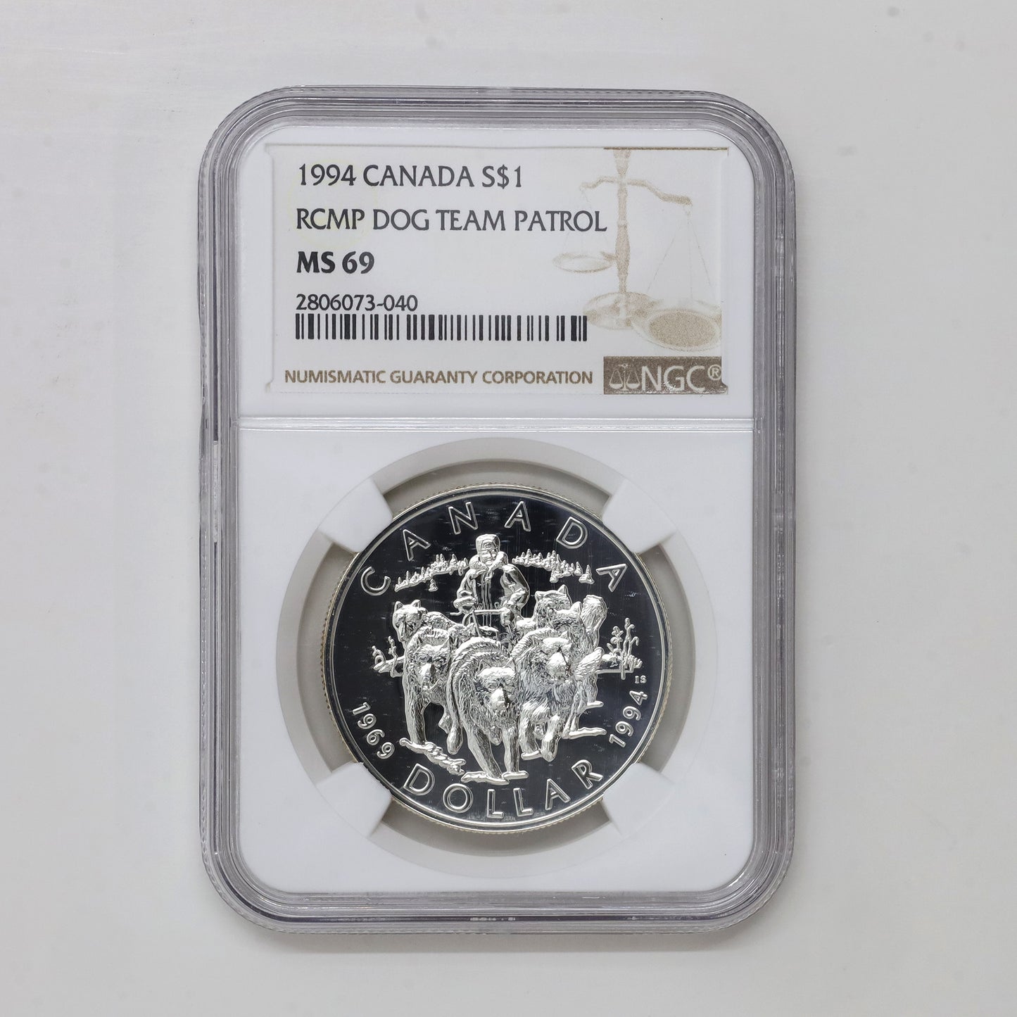 1994 Canada RCMP Dog Team Patrol Sterling Silver Dollar NGC Certified MS69