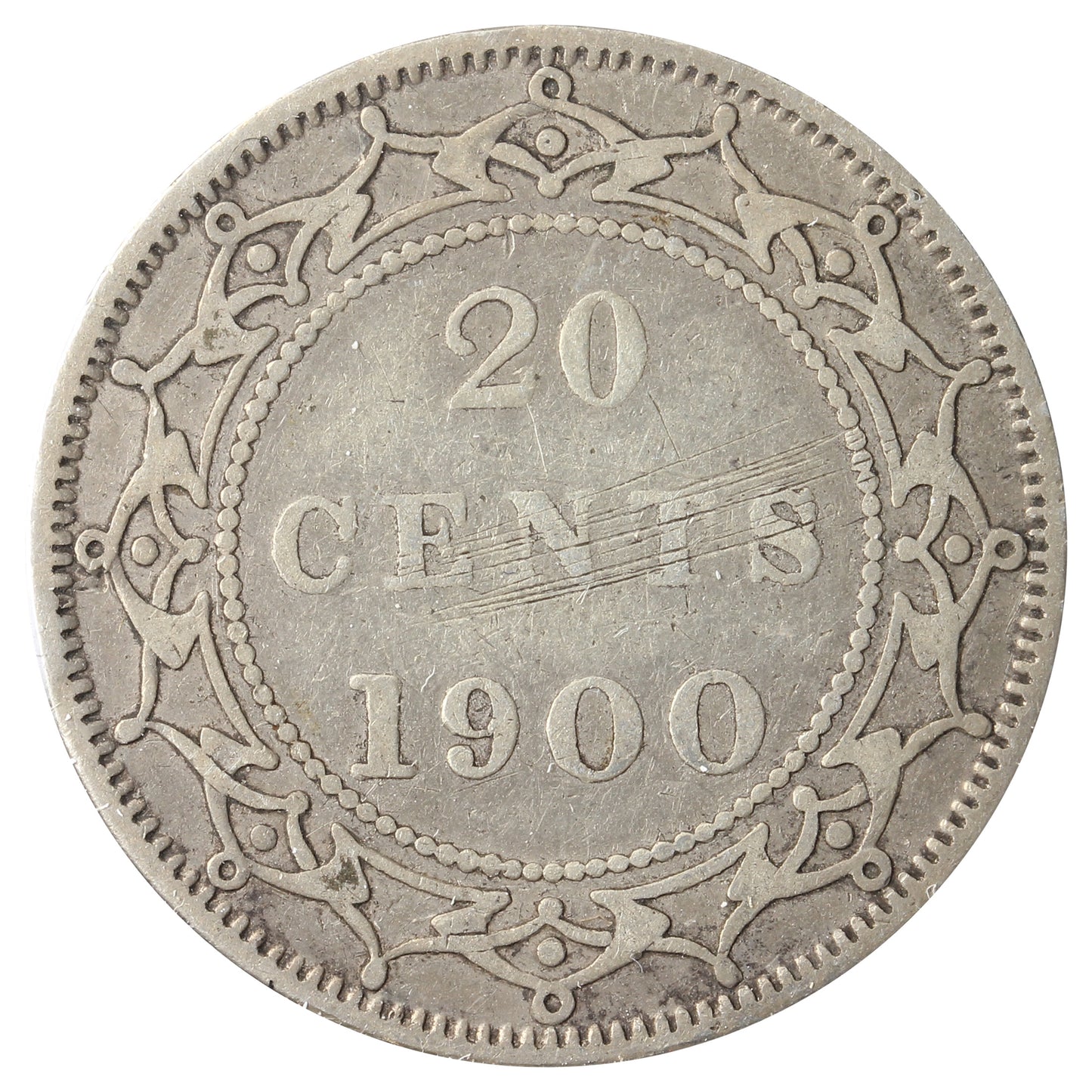 1900 Newfoundland 20-cents Very Fine (VF20) Scratched, cleaned, or impaired
