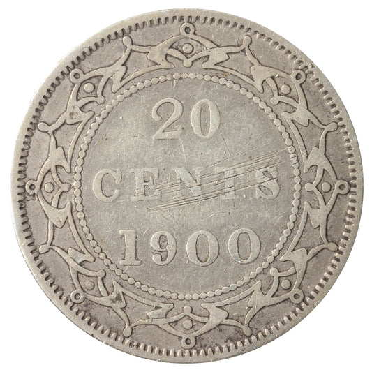 1900 Newfoundland 20-cents Very Fine (VF20) Scratched, cleaned, or impaired