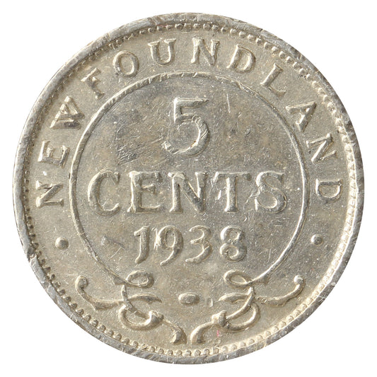 1938 Newfoundland 5-Cents VF-EF (VF30) Scratched, cleaned, or impaired