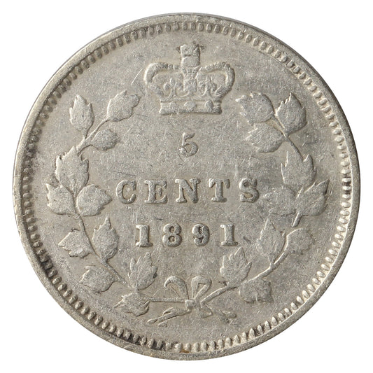 1891 Obv. 5 Canada 5-Cents Very Fine (VF20) Scratched, Cleaned, or Impaired