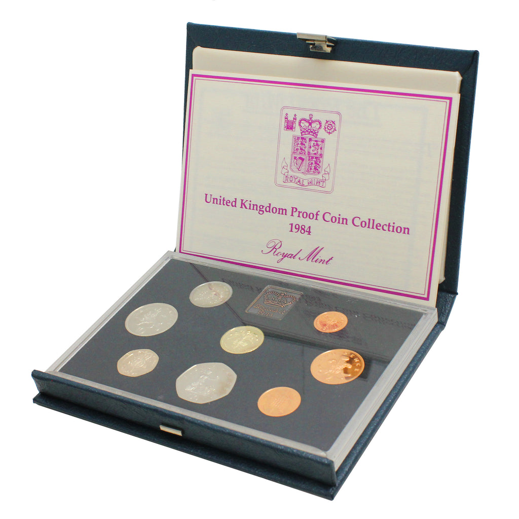 Great Britain 1984 Proof Coin Set in Case with Stand