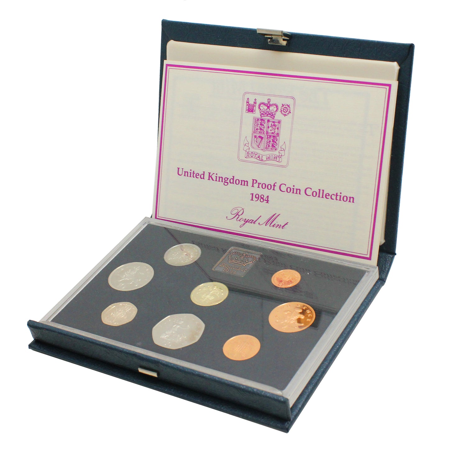Great Britain 1984 Proof Coin Set in Case with Stand