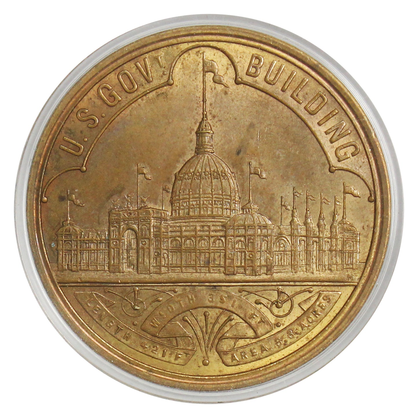 1893 World's Columbian Expo US Mint Exhibit Brass Medallion (Toned)