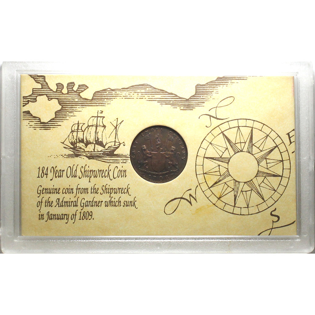 East India Company 1808 10 Cash Shipwrecked Coin in Display (Impaired)
