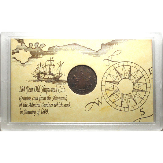 East India Company 1808 10 Cash Shipwrecked Coin in Display (Impaired)