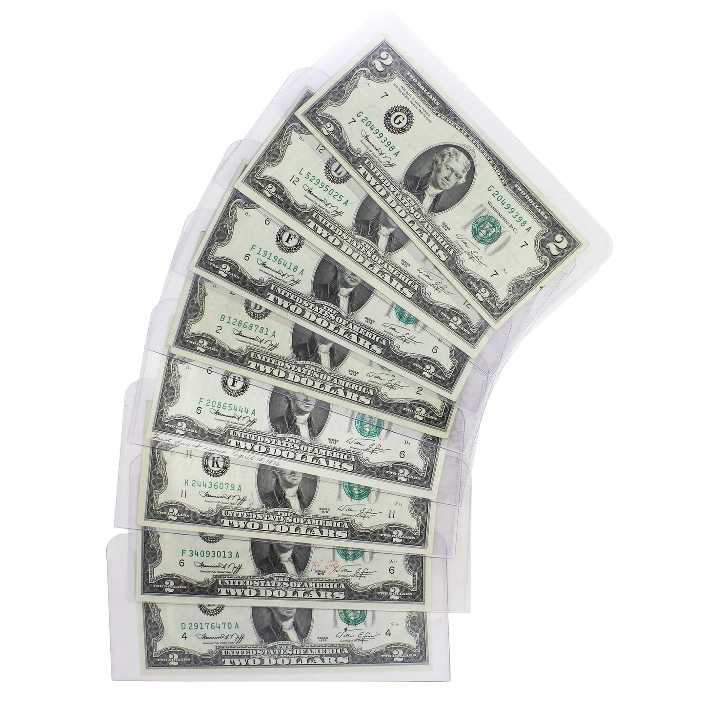 Lot of 8x USA 1976 $2 Federal Reserve Notes, Neff-Simon, 8Pcs (Issues)