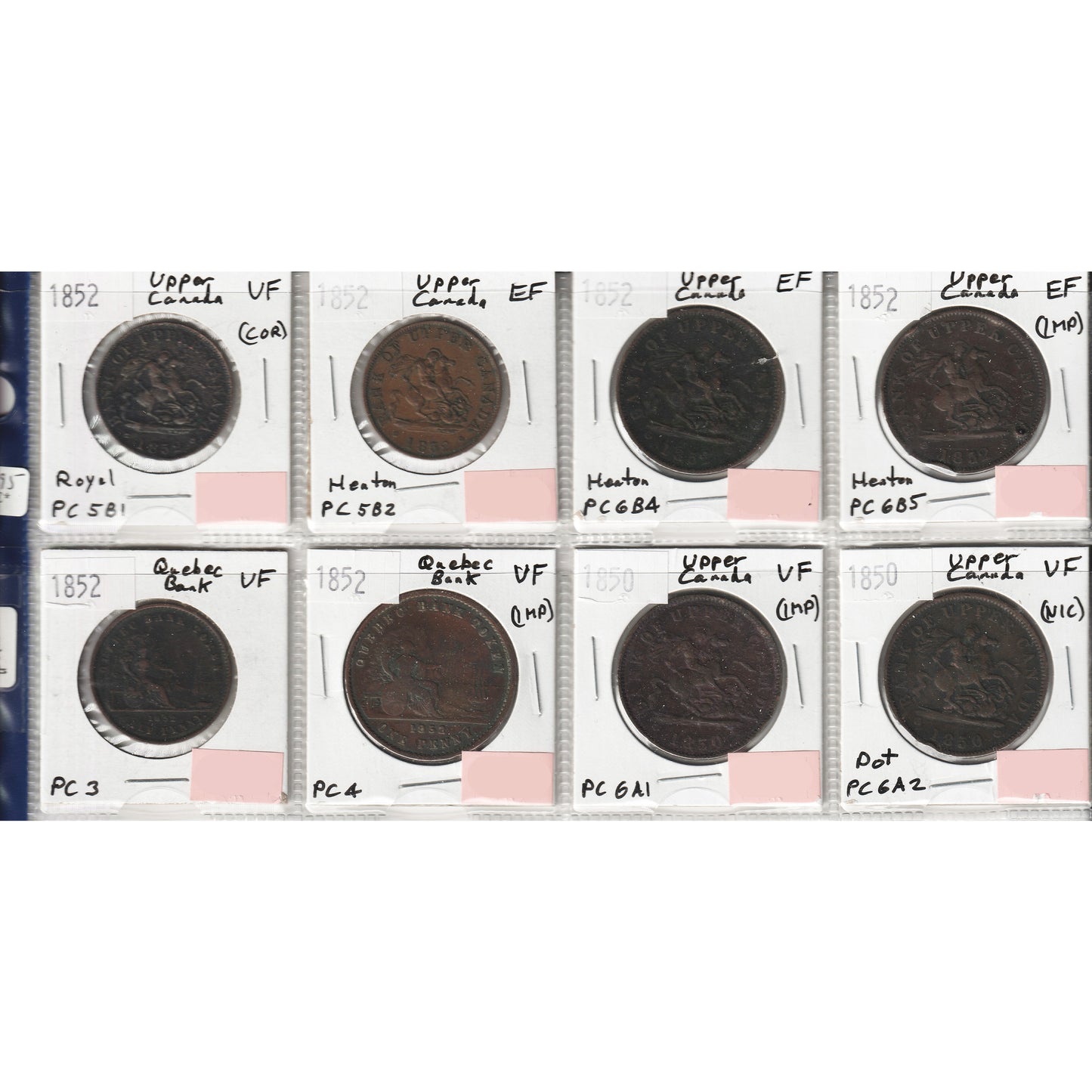 Lot of 8x 1850 & 1852 Province of Canada Bank Tokens VF or EF (Issues)