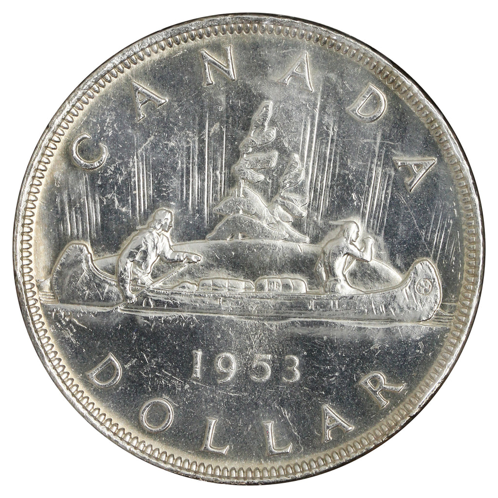 1953 NSS Canada Dollar AU-UNC (AU55) Scratched, Cleaned or Impaired.