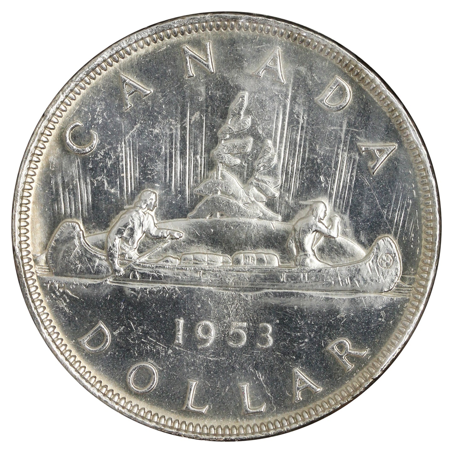 1953 NSS Canada Dollar AU-UNC (AU55) Scratched, Cleaned or Impaired.