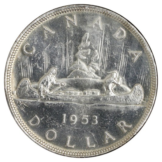 1953 NSS Canada Dollar AU-UNC (AU55) Scratched, Cleaned or Impaired.