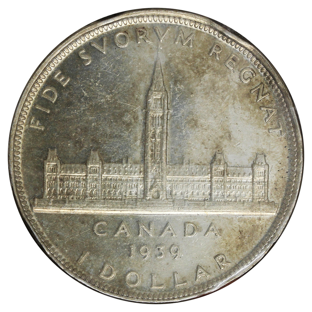 1939 Canada Dollar AU-UNC (AU55) Scratched, Cleaned or Impaired