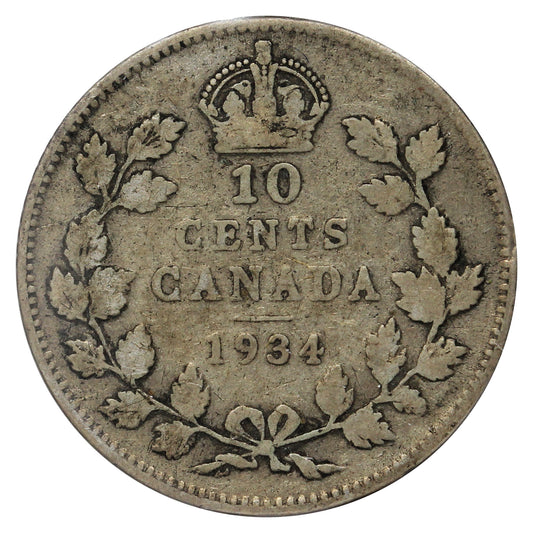 1934 Canada 10-cents G-VG (G6) Scratched, Cleaned, or impaired