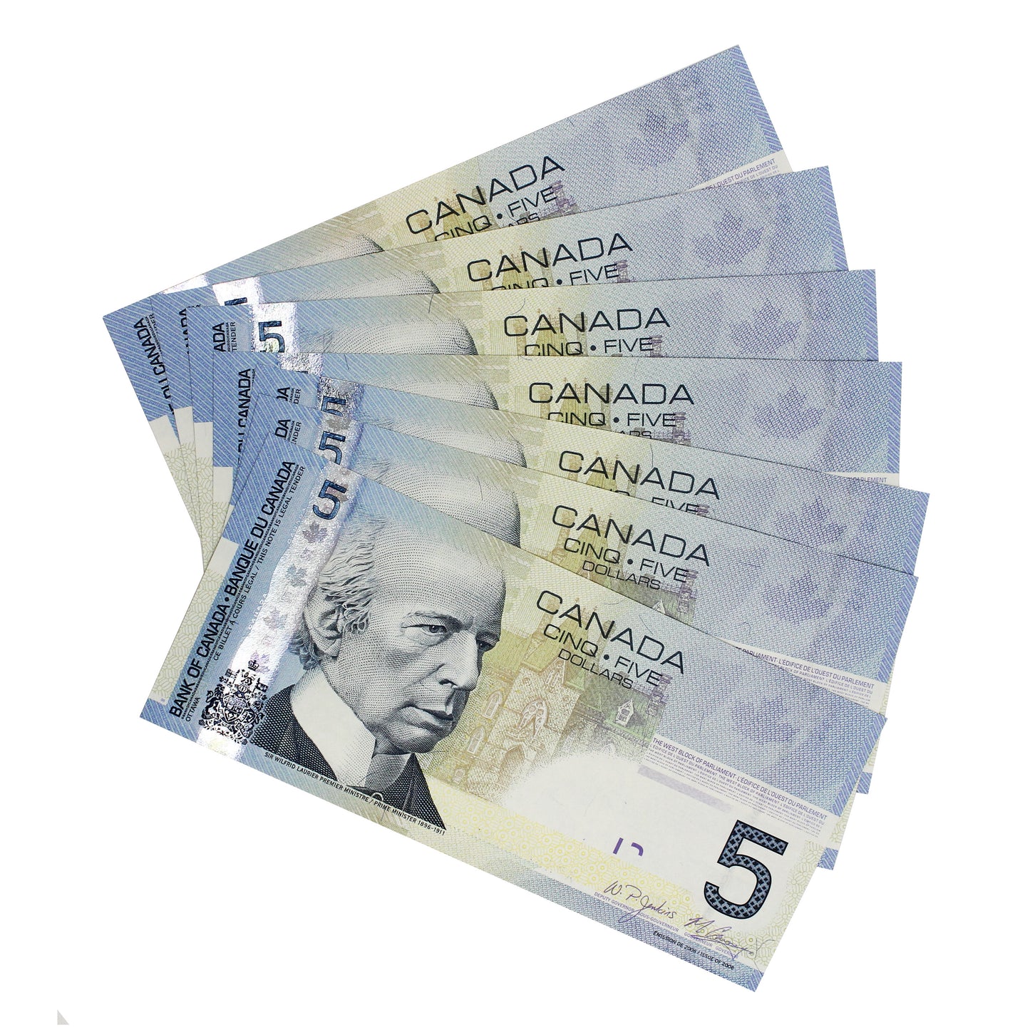 Lot of 7x Sequential 2006 Canada $5 Notes J-C, APN, ~AU to UNC, 7Pcs