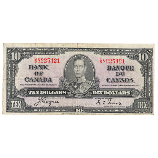 BC-24c 1937 Canada $10 Coyne-Towers, Z/D, F (Dam'g)