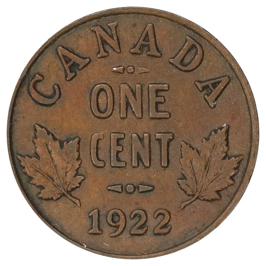 1922 Canada 1-cent VF-EF (VF30) Scratched, Cleaned or Impaired