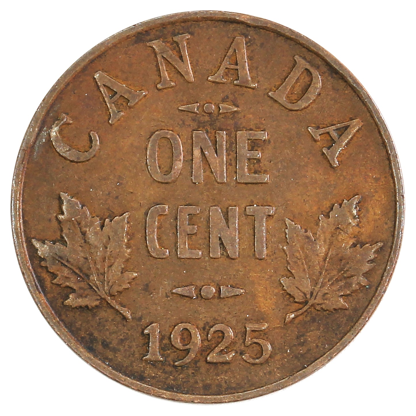 1925 Canada 1-cent F-VF (F15) Scratched, Cleaned or imparied.