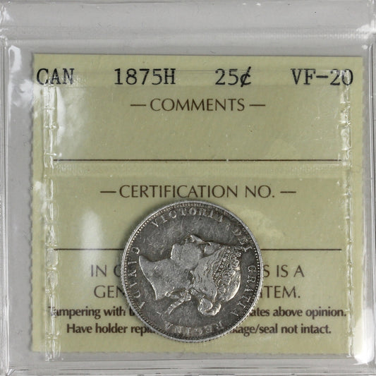 1875H Canada 25-cents ICCS Certified VF20