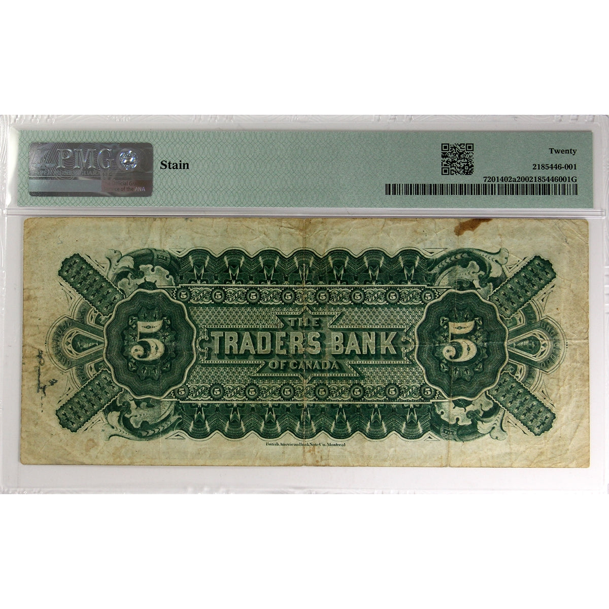 720-14-02a 1897 Traders Bank of Canada $5 Various-Warren, PMG Certified VF-20 (Stain)