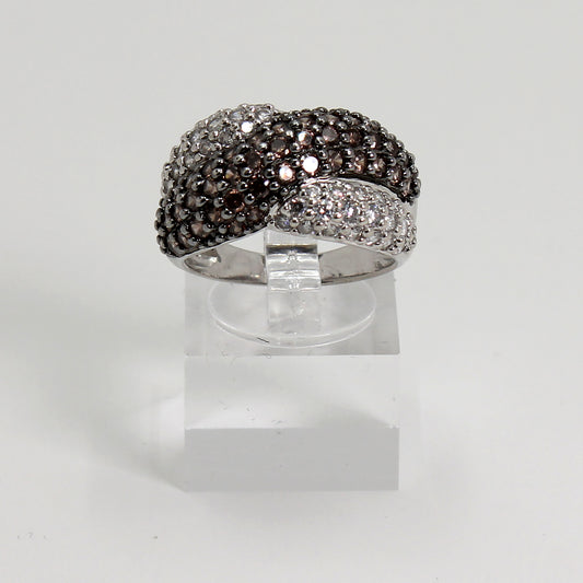 Sterling Silver Light Brown Overlap Statement Ring Size - 8