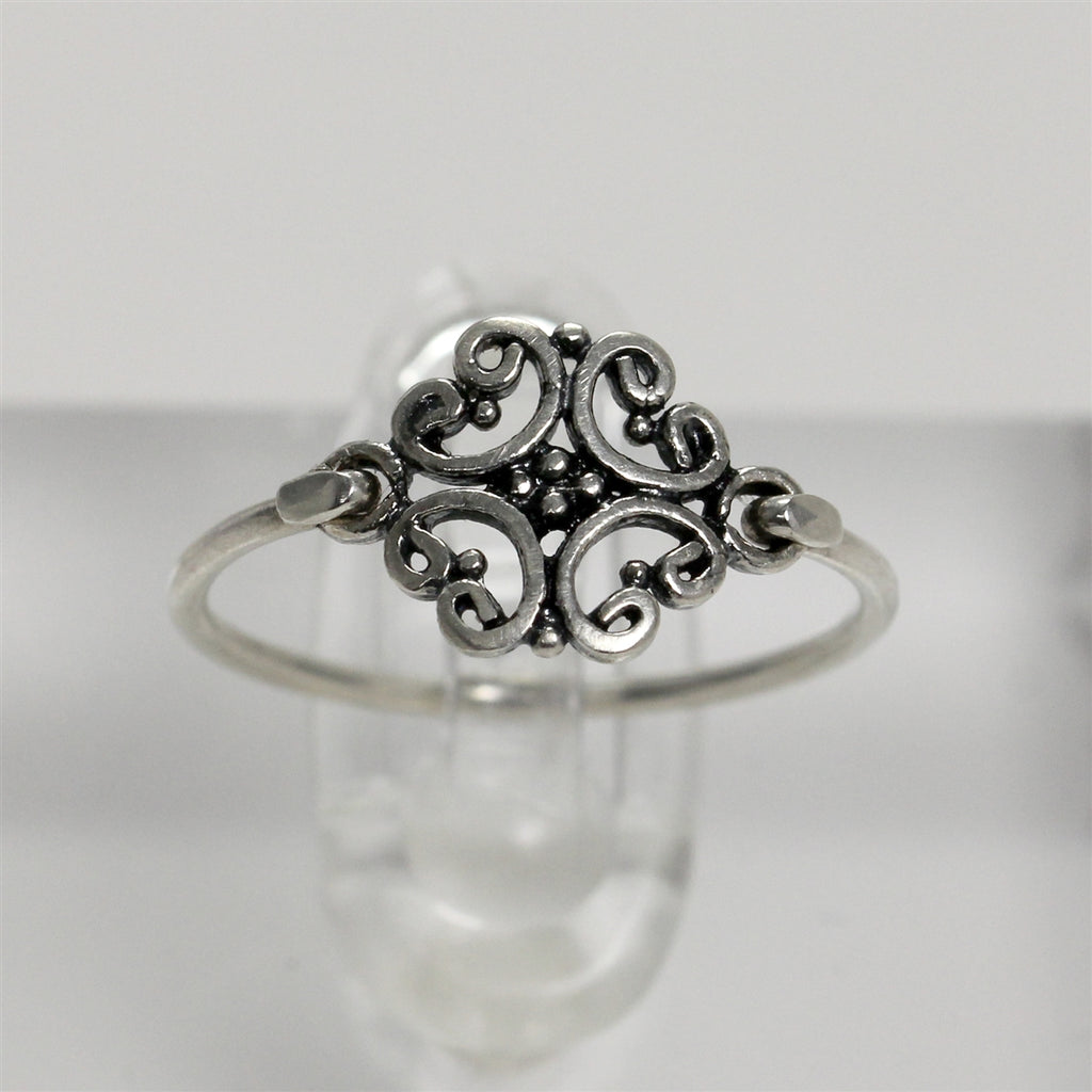 Sterling Silver Antiqued Openwork Dainty Ring - 5