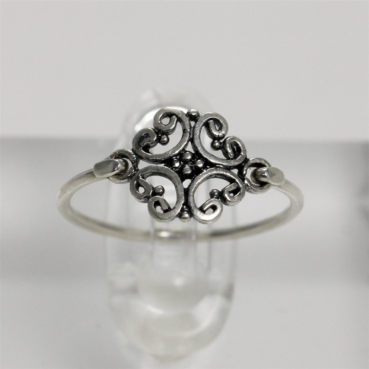 Sterling Silver Antiqued Openwork Dainty Ring - 5