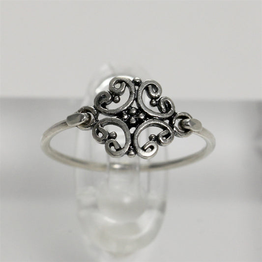 Sterling Silver Antiqued Openwork Dainty Ring - 5