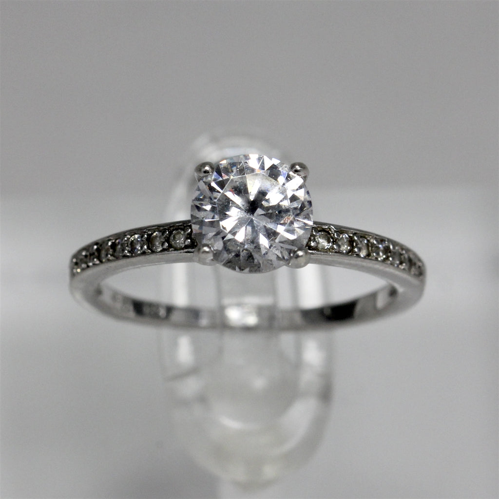 Sterling Silver Clear Stone Solitaire Style Ring - 5