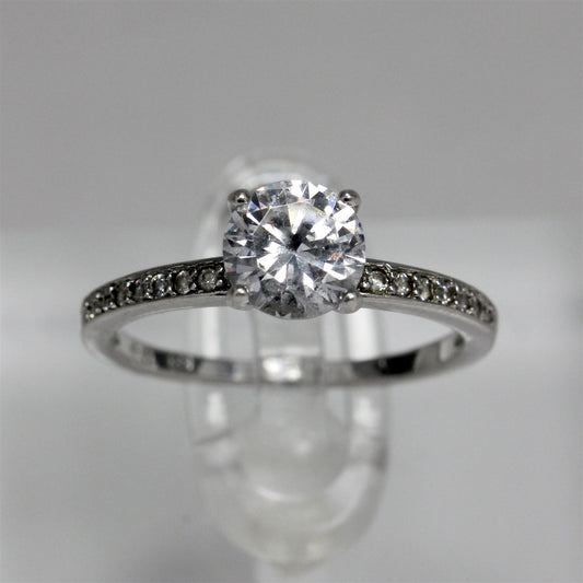 Sterling Silver Clear Stone Solitaire Style Ring - 5