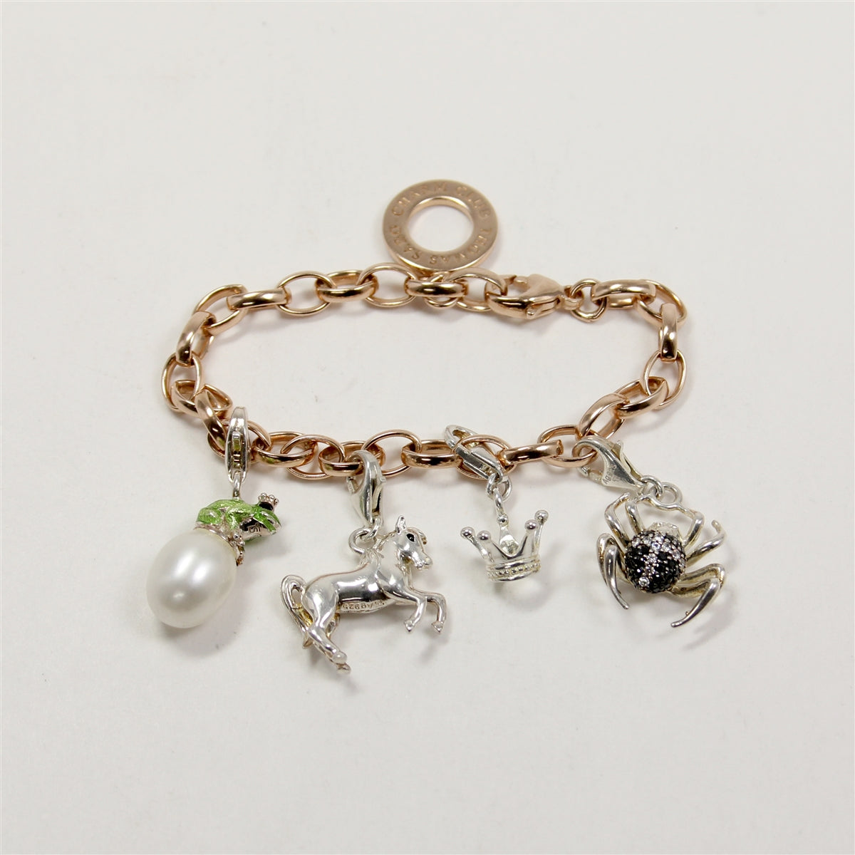 Sterling Silver 'THOMAS SABO' Rose Coloured Classic Charm Bracelet with Charms - 6"