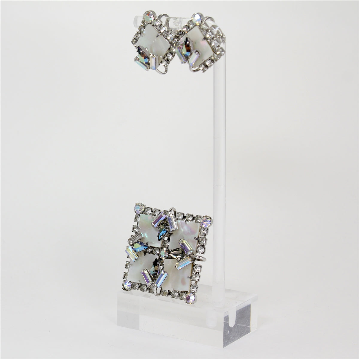Sterling Silver 'Jay Flex' Vintage Floral & Mother of Pearl Brooch & Earring Set