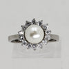 Sterling Silver Clear Stone & Faux Pearl Ring - Size 7