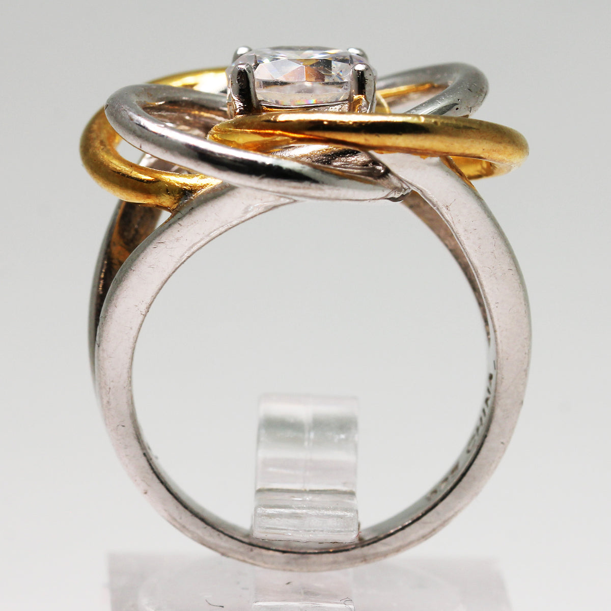 Lady's Sterling Silver Interlocking Trinity-Inspired Clear Stone Ring ...