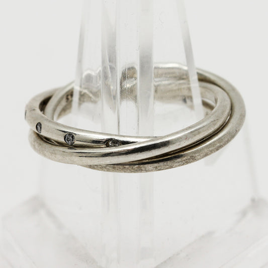 Sterling Silver Connected Tri-Band Sparkling Ring - Size 6