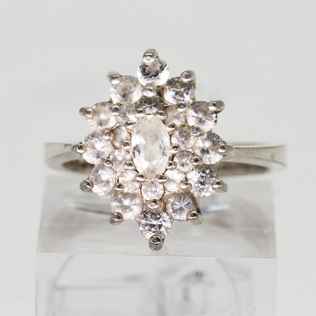 Sterling Silver Clear Stone Cluster Ring - Size 6
