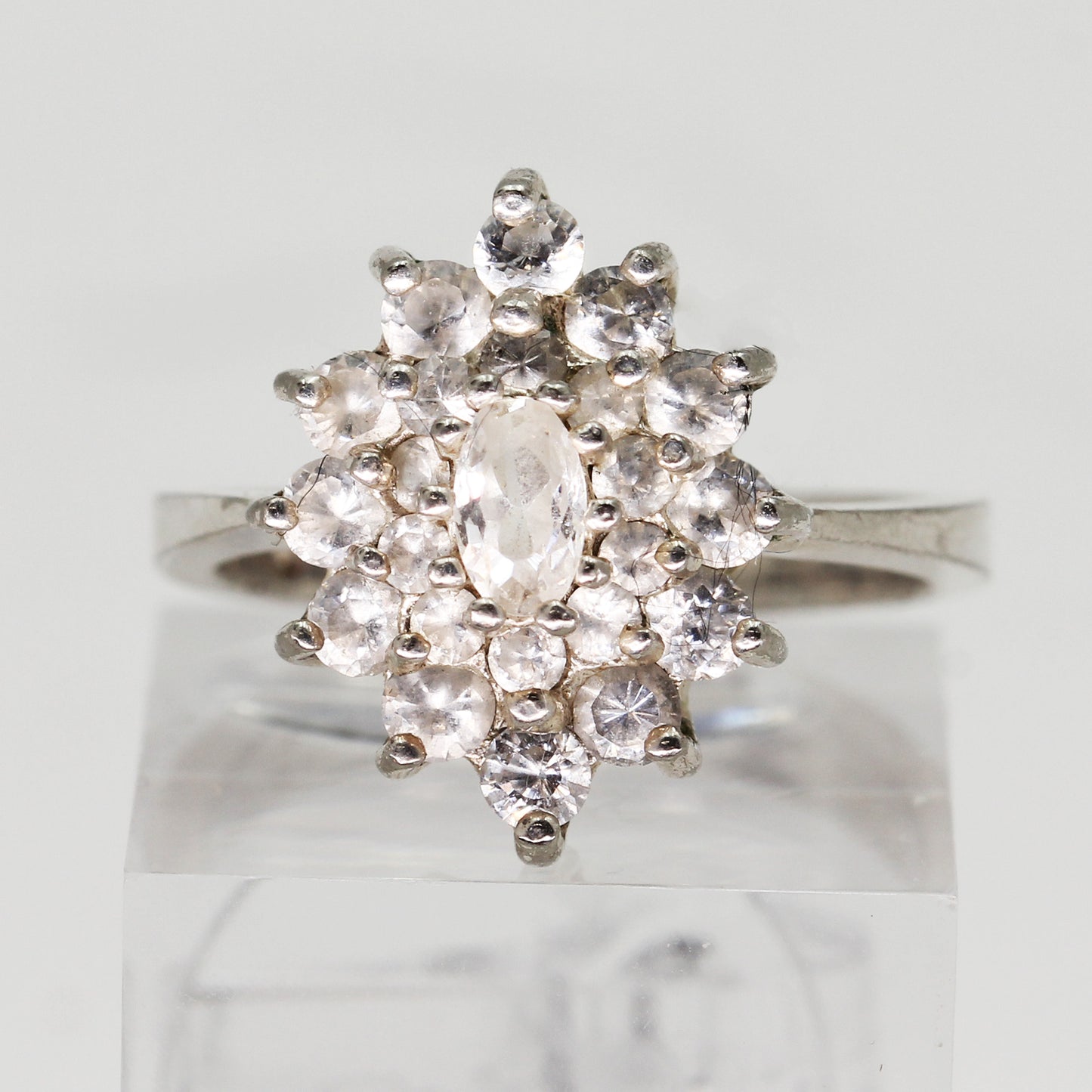 Sterling Silver Clear Stone Cluster Ring - Size 6