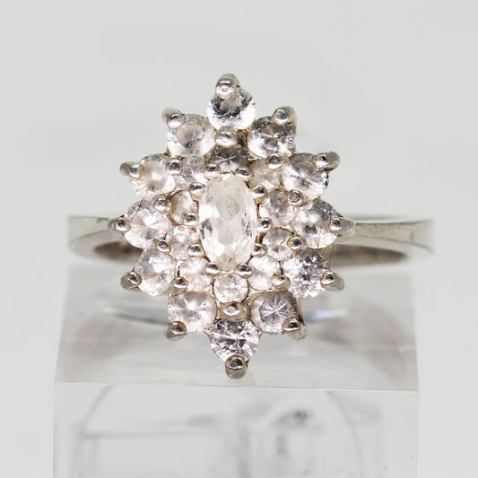 Sterling Silver Clear Stone Cluster Ring - Size 6