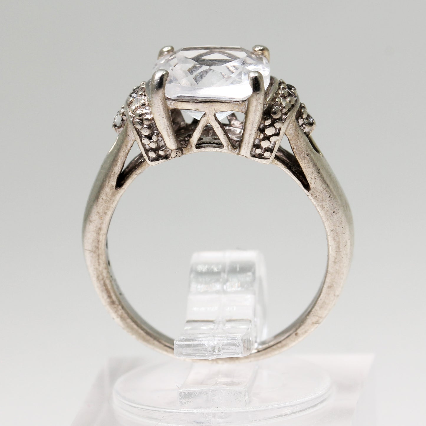 Sterling Silver Clear Stone Ring - Size 4 1/2
